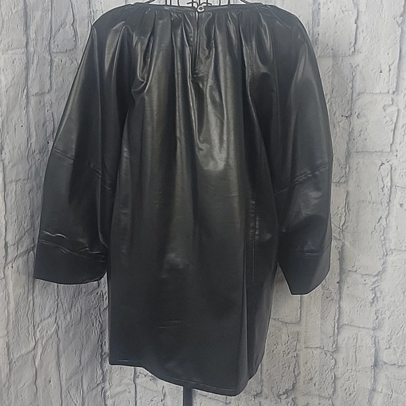 CALVIN KLEIN Black Faux Leather Elbow Sleeves Flowy Blouse XL/EG/TG NWT - Picture 7 of 9